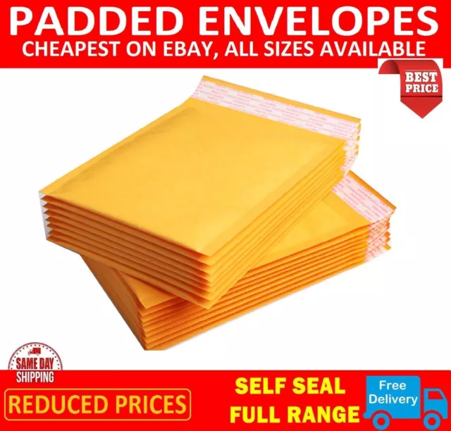 Gold Padded Bubble Envelopes Bags Postal Wrap-  Various Quantites- All Sizes 3