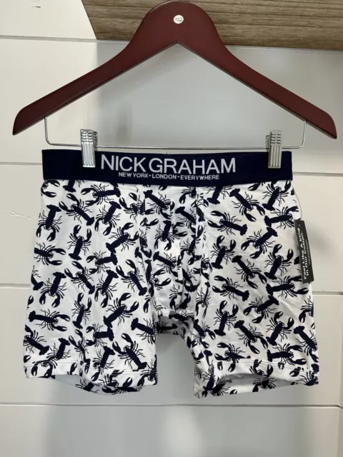 Nick Graham Mens Blue Boxer Brief Crab Print Cotton Performance Stretch S New