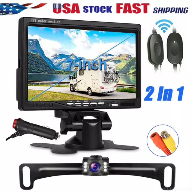 Wireless Backup Rear View Camera System Car 7" Monitor Night Vision For RV Truck