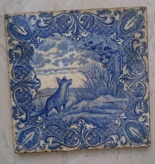 ancien carreau carrelage faience, loup, renard