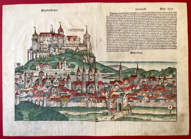 Leaf CLX Nuremberg Chronicle 1493 - City view of Würzburg "HERBIPOLIS", Germany