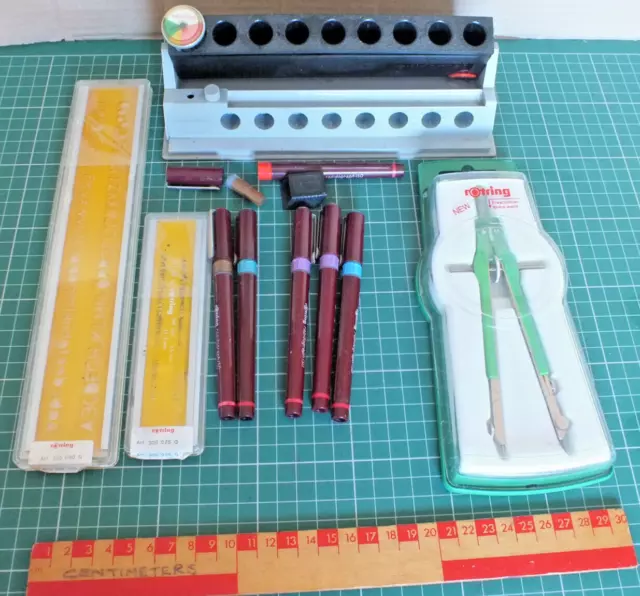 Joblot Of Rotring Technical Drawing Pens & Equipment