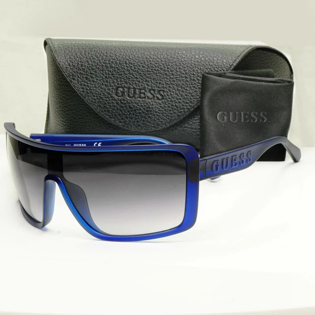 GUESS MENS SHIELD Visor Sunglasses Blue Black Gradient Smoke GU