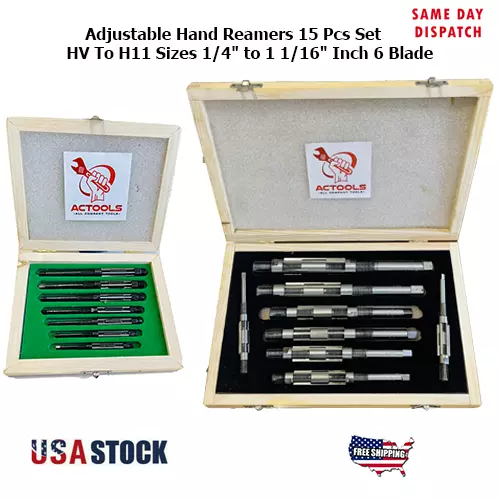 New Adjustable Hand Reamer 15 Pcs Set HV -H11 Sizes  1/4"-1.1/16", 6.35-27mm USA