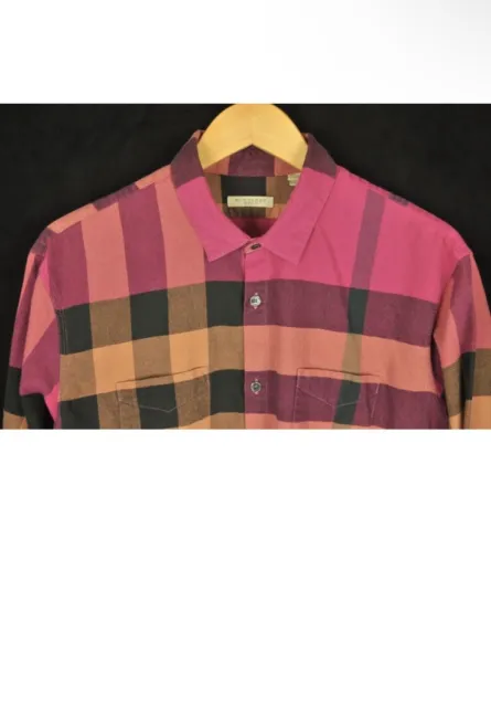 Men's Burberry Brit Magenta, Orange & Black Plaid Brushed Cotton Sport Shirt XL 2