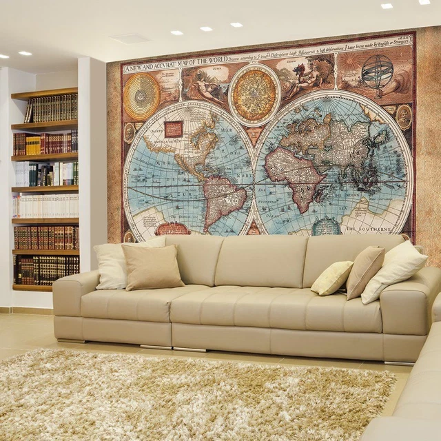 66&X96& - LARGE Self-Adhesive Vintage World Map Wall Mural Wallpaper £ ...