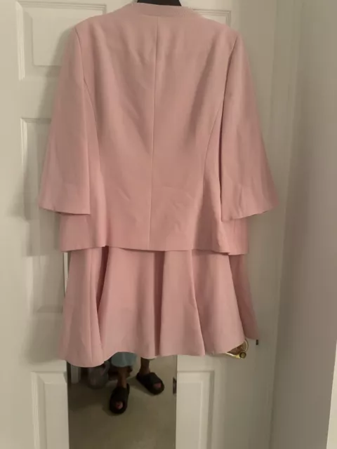 2-PC Giovanna Suit Bell Slv Flare Skirt Suit w/ Stones- Size 14wPink