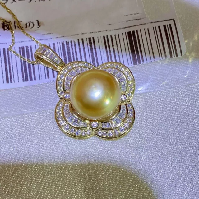 HUGE AAA 10-11 Mm Natural South Sea Golden Stud Pearl Pendant Necklace ...