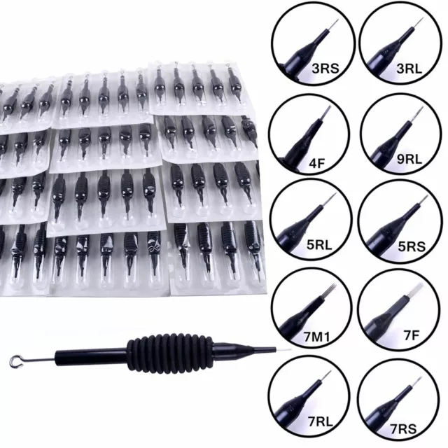 Assorted Disposable Sterilised Tattoo Needles & Tubes Grip Kit RL RS F M1