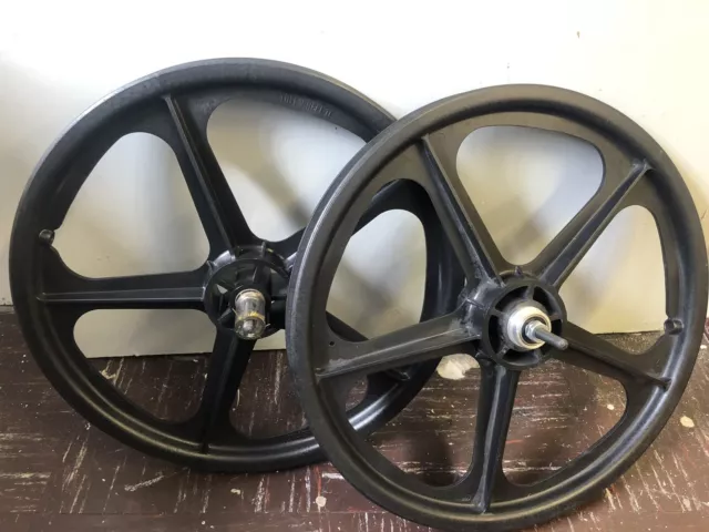 Skyway Tuff Mag Old School BMX Wheels 20 Inch Pair Front & Rear Burner Black 2