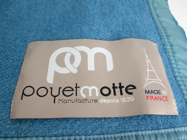 NEW POYET MOTTE France Blue Virgin Wool Blanket QUEEN SIZE Satin