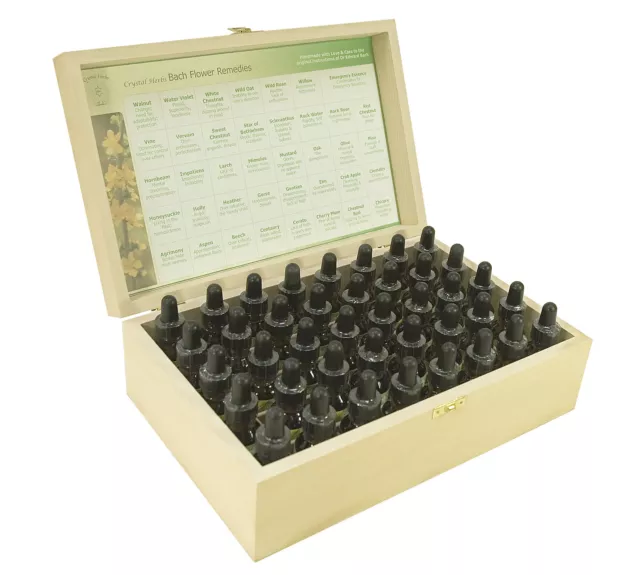 Complete set of 25ml Bach Flower Remedies by Crystal Herbs - in a Wooden Box