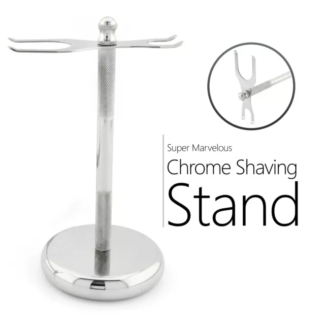 Shaving Stand Holder for Shaving Brush & DE Razors Stainless Steel Chrome Plated