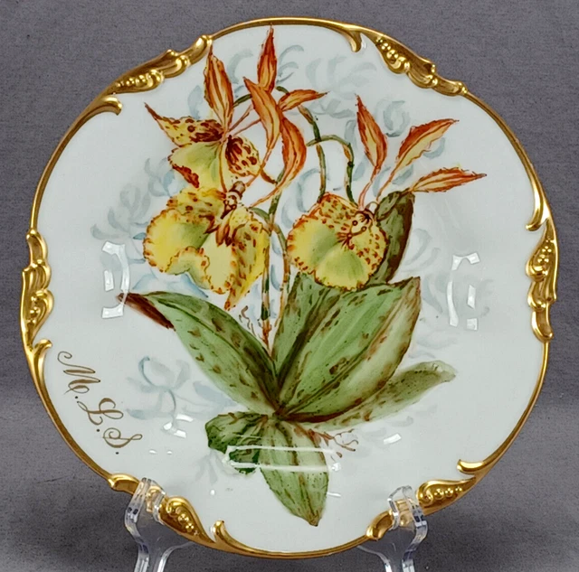 JP Limoges Hand Painted Yellow Iris & Gold Monogrammed MLS 9 5/8 Inch Plate