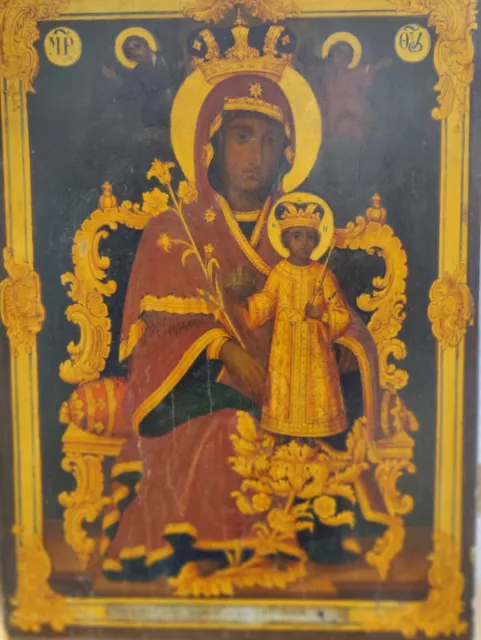 Antigüedad 19C Ruso Pintado a Mano Icono de La "Fadeless Color "Madre De Dios