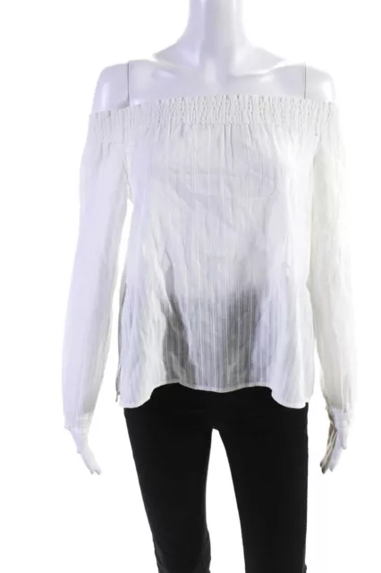 Rag & Bone Jean Womens Cotton Smocked Off The Shoulder Drew Blouse White Size S