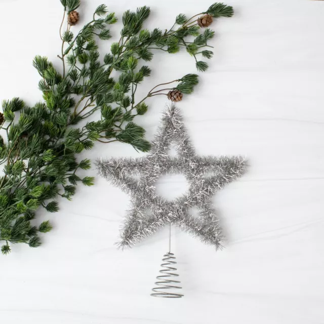 10" Ragon Silver Tinsel Star Tree Topper Spiral Base Retro Vntg Christmas Decor