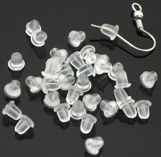 200 Bullet Clutch Earring Backs with Rubber Stoppers - Silver and