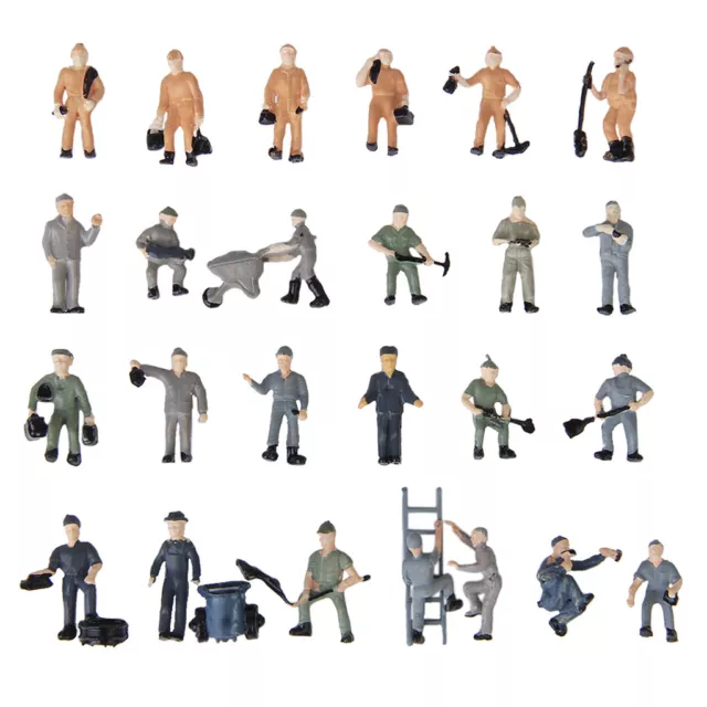 25pcs 1/87 Mix Train Railway Worker People Figures with Construction Tools HO