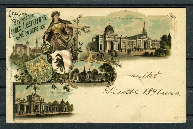 Litho Gruss aus der Bayerischen Landes-Ausstellung Nürnberg 1896 - 03080