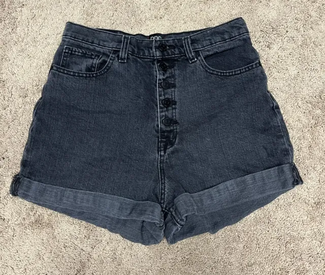 Urban Outfitters 29 BDG Mom High Rise Button Fly Wash Black Denim Cuffed Shorts