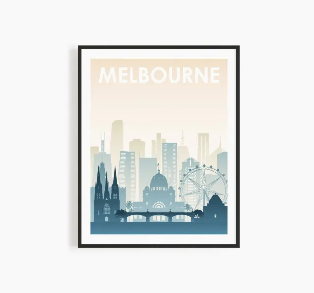 MELBOURNE Skyline illustration Minimalist Wall Art Poster Print