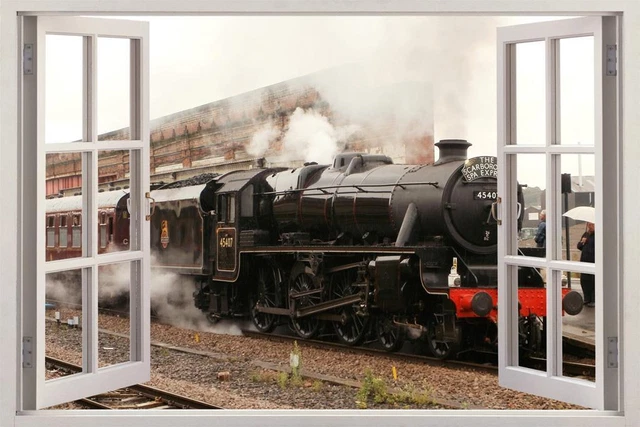 BLACK TRAIN 3D Window View Decal Graphic WALL STICKER Decor Art Mural ...
