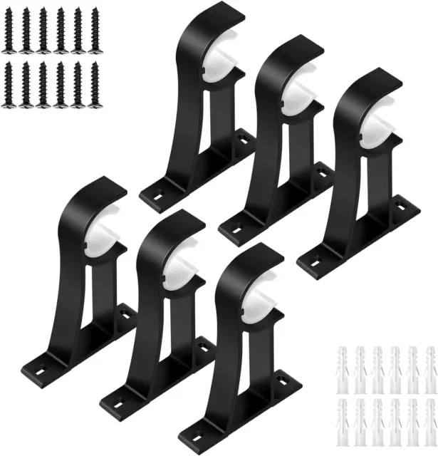 TOKPLNU Curtain Rod Bracket, Black 6 Pack Curtain Rod Holders Heavy Duty Curtain