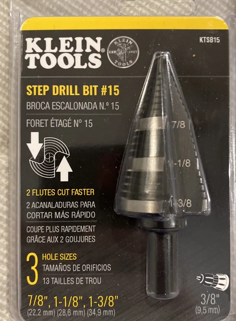 Klein Tools KTSB15 Step Drill Bit #15 3 Hole Sizes: 7/8”, 1-1/8”, 1-3/8” NEW