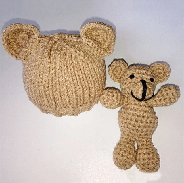 Ensemble Photo Bébé Ours Crochet Tricoté Mignon - Déguisement + Chapeau Pour Photos Studio Ou Maison