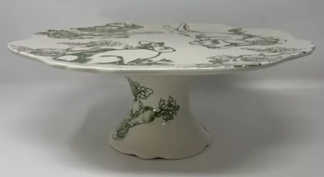 Bunny Toile Green by J. Willfred Footed Pedestal Cake Plate Stand