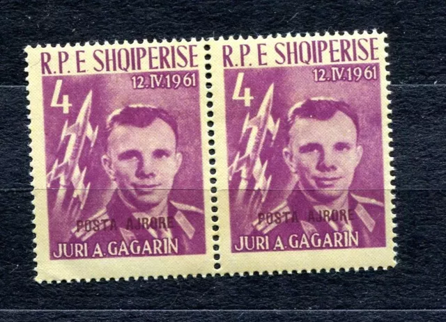 Albania1962 Sc 606 note Mi 648a 4(L)Overprint purple MNH PAIR Gagarin Space 6585