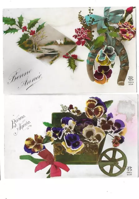 4 CPA cartes postales anciennes des fleurs acidulées pour dire  bonne année 20'