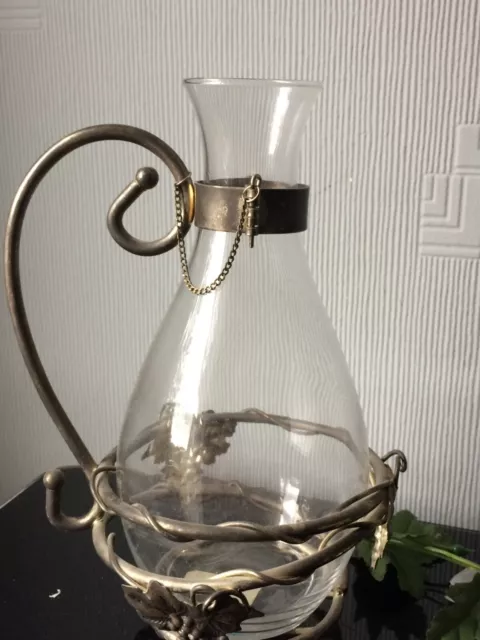 Antiguo decantador transparente vaso de jarra de vino elegancia francesa con marco de metal botella 1 L