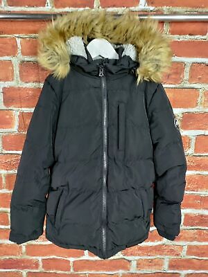 Girls Coat Age 7-8 Years Soulcal Black Winter Puffer Jacket Hood School 128Cm