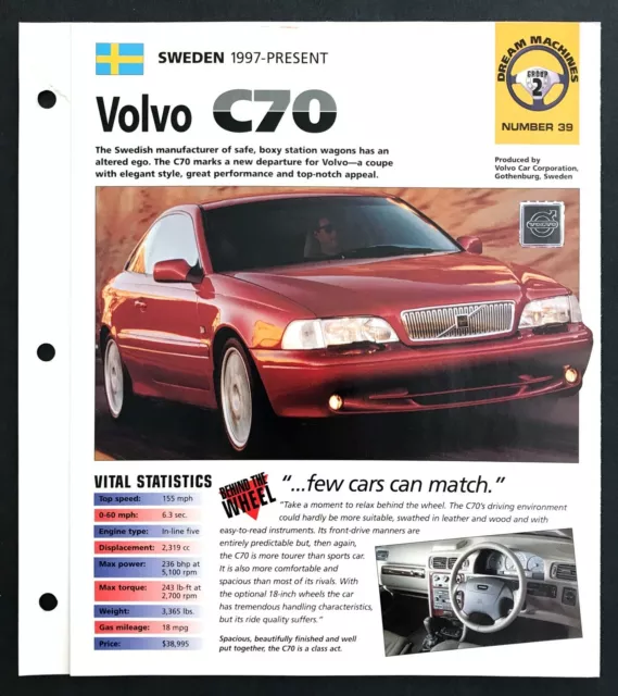 1997 Volvo C70 2-Door Coupe Unique Imp Brochure