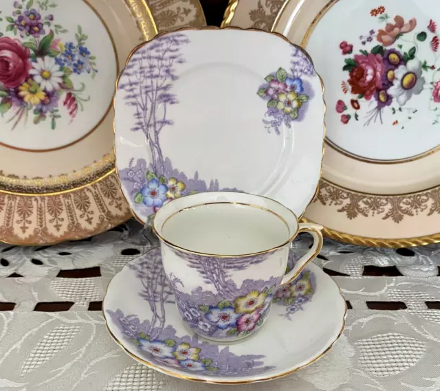 Vintage Colclough Longton England Genuine Bone China Floral Trio C1939+