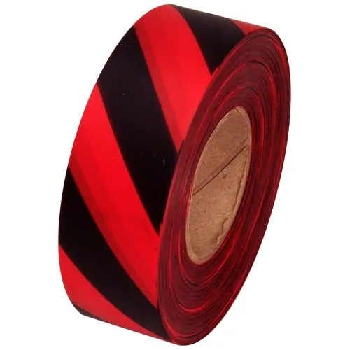Red and Black Safety Striped Flagging Tape 1 3/16" x 300 ft Roll Non-Adhesive