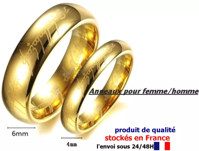 Bague Seigneur Des Anneaux Plaqué Or Belle Alliance Largeur 4/6 Mm, Femme/Homme