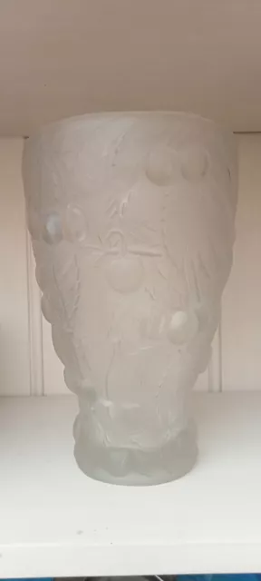 Ancien Vase En Verre Moulé Pressé Dépoli Joseph Inwald