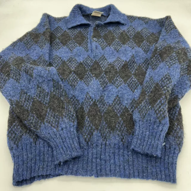 VTG Hilda Ltd Iceland made 100% pure wool men’s medium blue black argyle