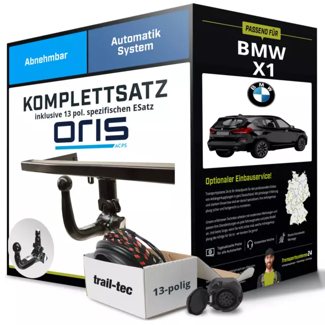 Für BMW X1 Typ F48 Anhängerkupplung abnehmbar +eSatz 13pol 11.2014-06.2022 Kit