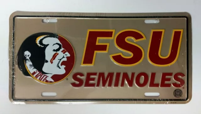 NCAA Florida State University FSU Seminoles Gold Colored License Plate NEW