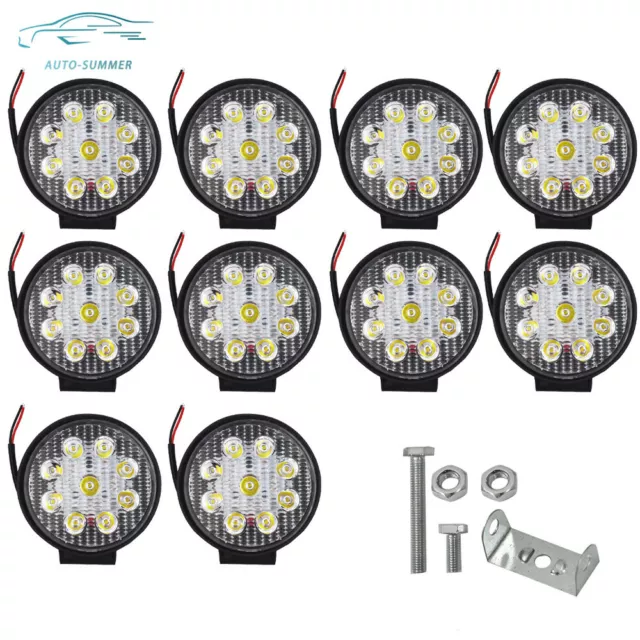 10PCS 4inch 27W Round LED Work Lights Pod SPOT Beam Off road Fog Driving Light