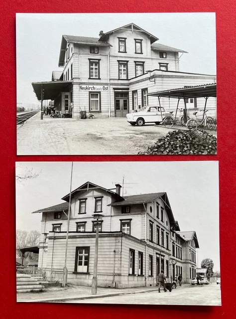 2 X DDR Foto AK NEUKIRCH Lausitz um 1987/88 Bahnhof Ost mit Trabant