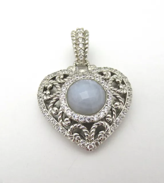 Judith Ripka 925 Sterling Silver Blue Lace Agate CZ Enhancer Pendant Dreamy Look