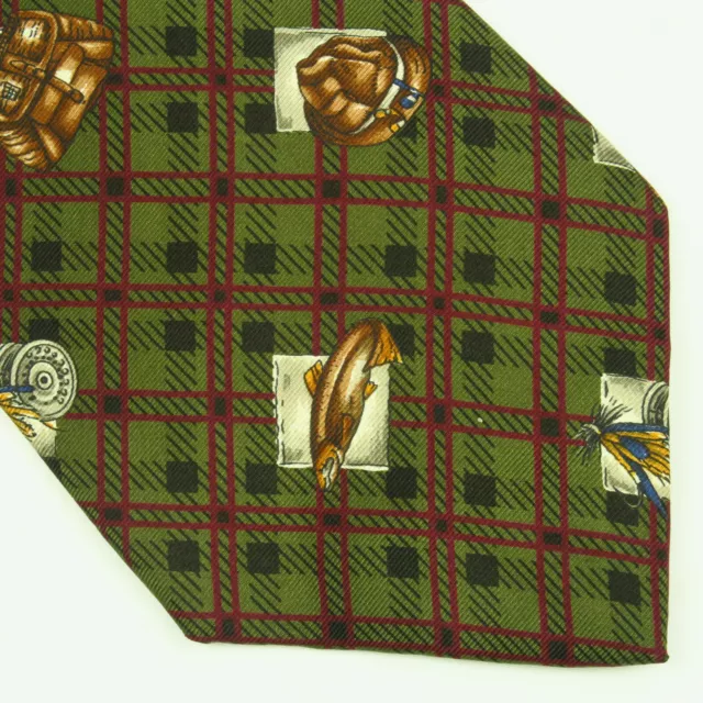 VTG Chaps by Ralph Lauren Mens Fly Fishing Tie 56"x4" Green Fish Rods Reels