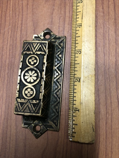 Antique Vintage Ornate Brass Eastlake Drawer Pull Handle 3 5/16” Center