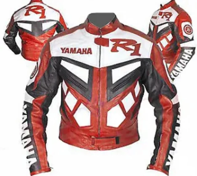 Yamaha R1 Red Motorbike Racing Armor Protected Leather Jacket CE Approved Men