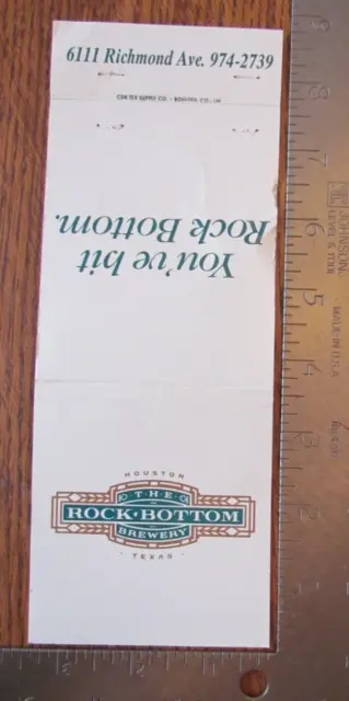Giant Matchbook Cover: Rock Bottom Brewery Houston, Texas Empty Matchcover -C11